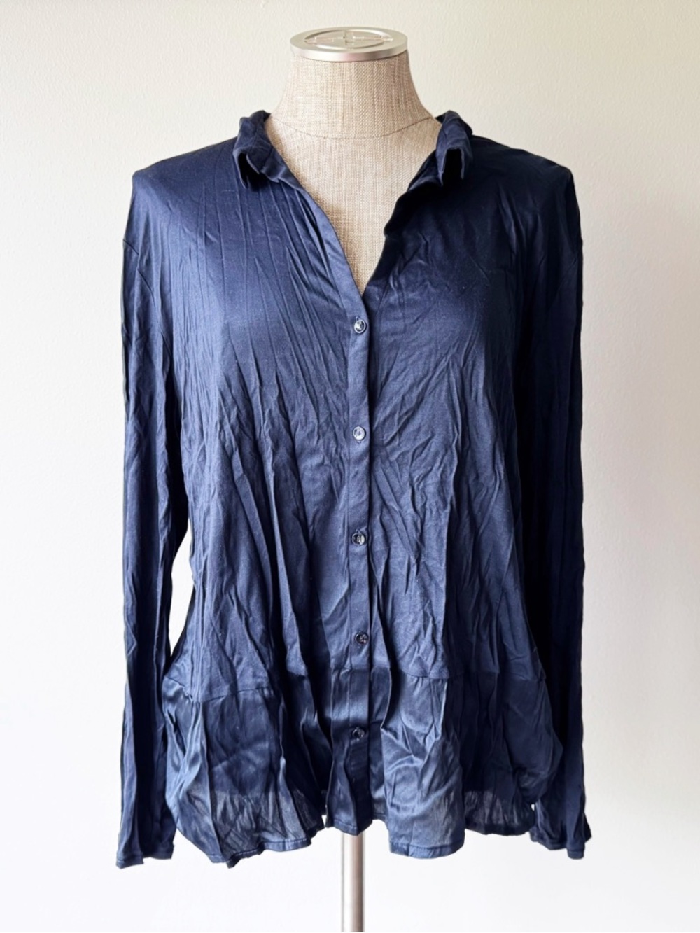 Hanro Navy Blue Modal / Silk Button Down Sleep Shirt